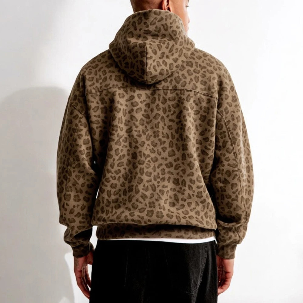 Oversized Leopard Print Hoodie for Women Men Long Sleeve Hooded Sweatshirts Cute Pullover with Pocket 241111