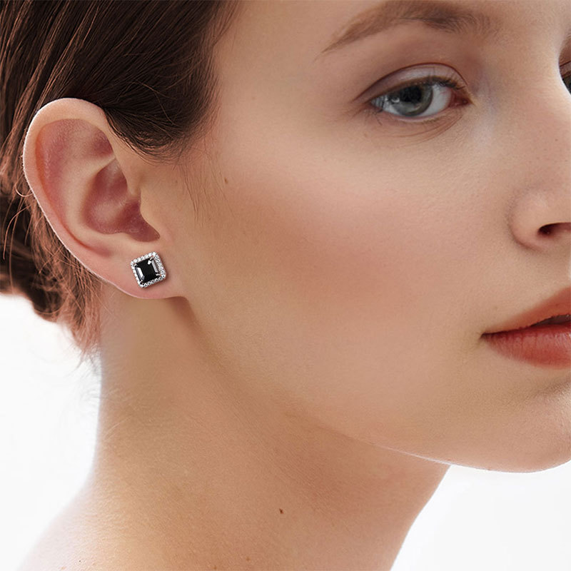 8*8mm All Moissanite Stud Earrings for Women Men Black Square D Color Dia S Sterling Sier Plated Earring Wholesale 1ecd7