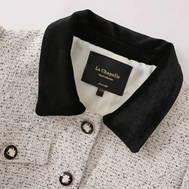 High end Socialite set for womens clothing for autumn and winter velvet patchwork work collar with jacket paired two-piece set 241112