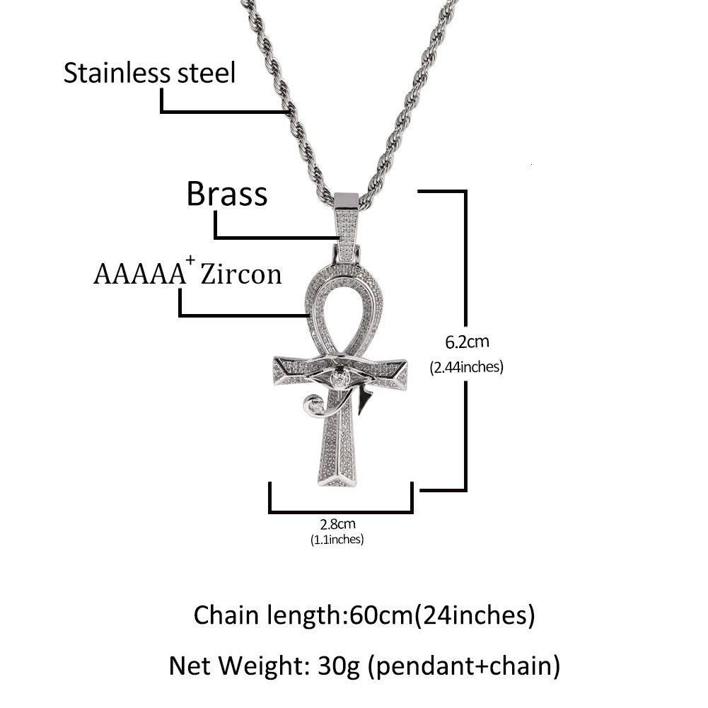 Burning King Eye of Horus Ancient Egypt Ankh Pendant Necklace Great Retro Zirconia Cross Key Life Guardian Jewelry Gift 241112