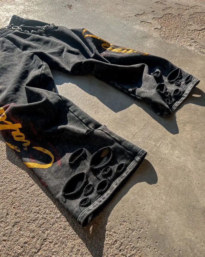Streetwear Vintage Sweatpants Y2K Pants Men Punk Rock Hip Hop Retro Ripped Baggy Elastic Waist Jogging Casual Trousers 241112