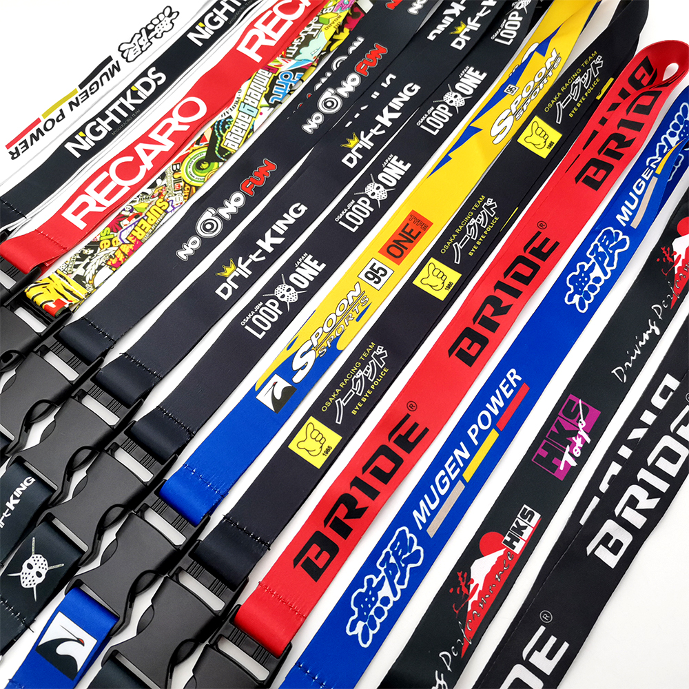 Newest JDM Lanyard Keychain Neck Strap Quick Release Key Chian 2 Sided Print for HKS Racing Style DriftKing Mugen Bride Spoon 6e3d1