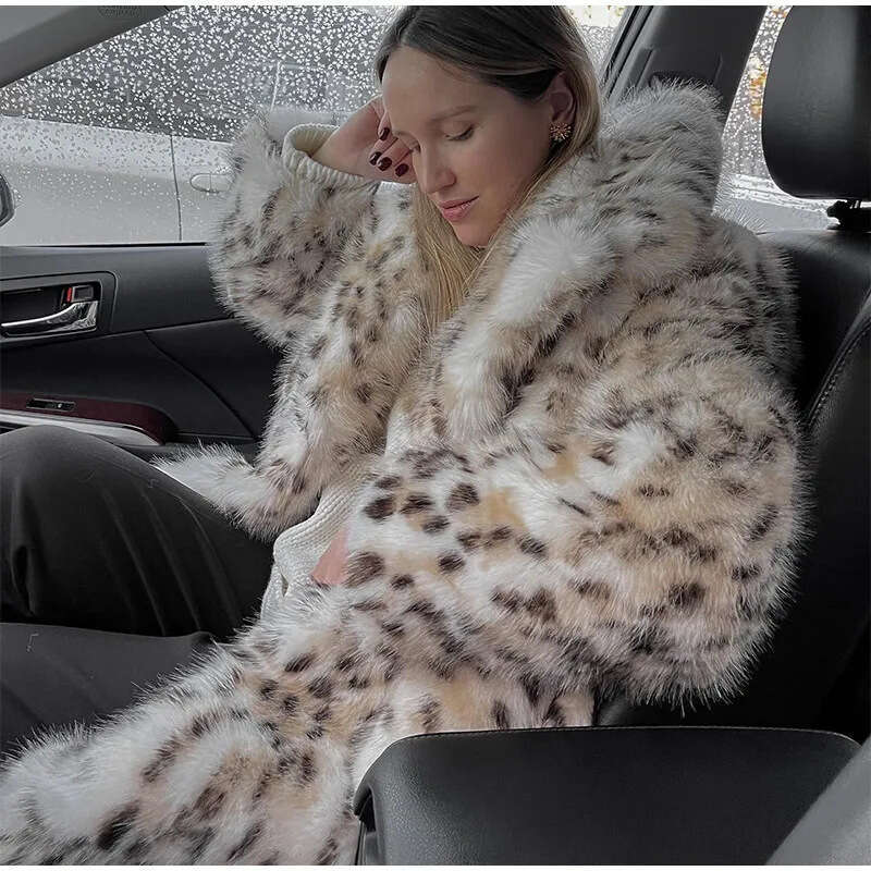 shanshi fur coat women autumn women's with elegant temperament leopard print faux fur long coat for women