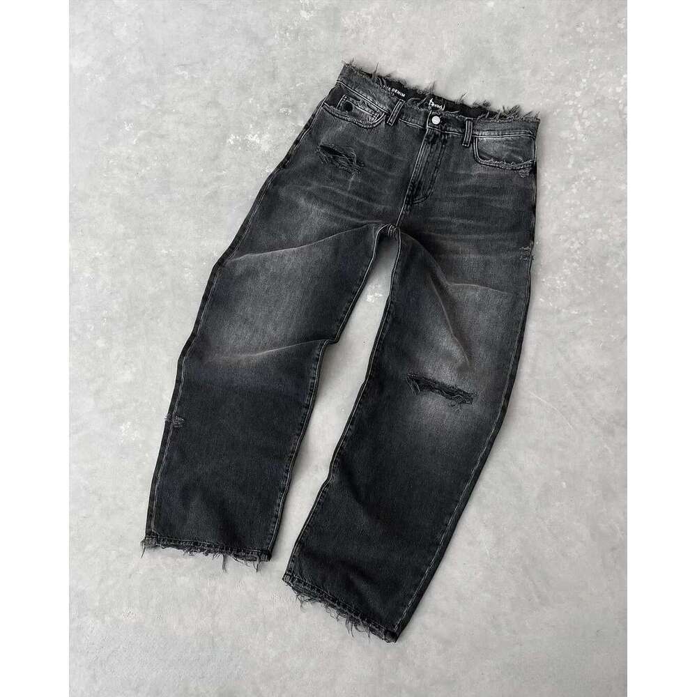 Washed Ripped Jeans Men's American Retro High Street Couple Bag Embroidery Quality