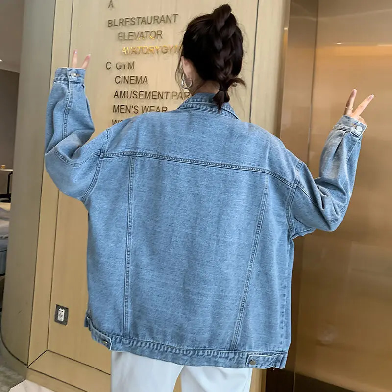 Spring/Summer Womens Fashion Jeans Jacket Korean Rhinestone Embroidery 3D Flower Hole Denim Coat Loose Womens Coat 241112