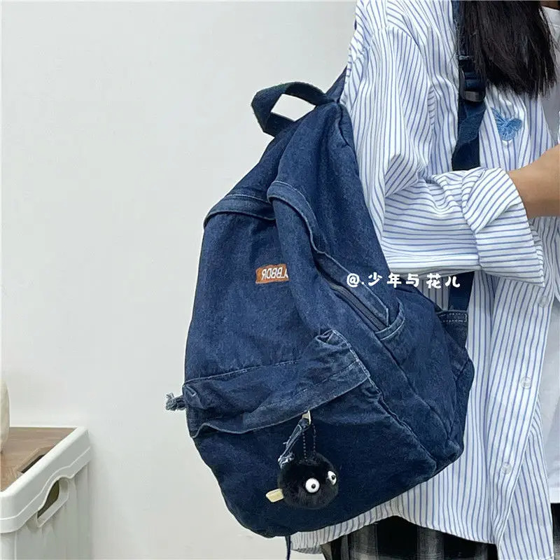 Lazy style washing jeans backpack in Japan simple clown student bag Harajuku style high school backpack 241111