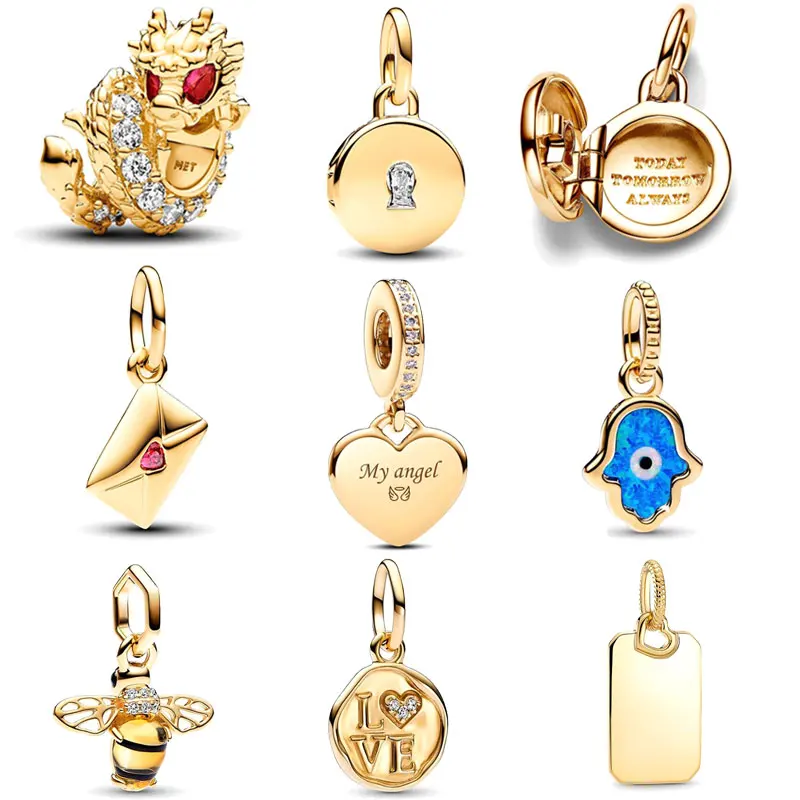 2024 New 14K Gold Silver Love Letter Envelope Dangle Charm Bead Fit S925 Snake Bracelets Women Jewelry Gift DIY