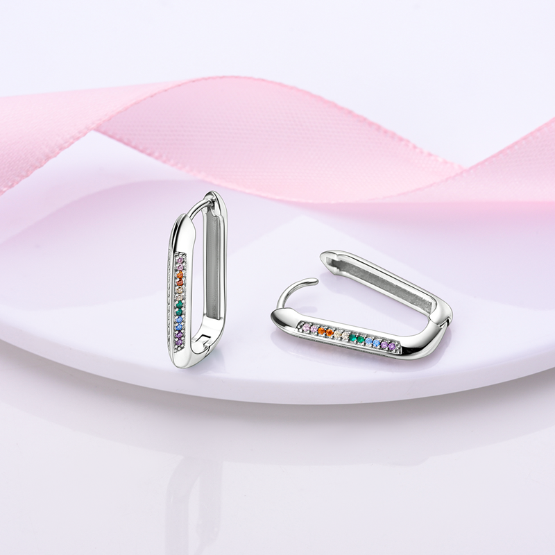 Earrings For Women Sier Plated Original Charm Double Hoop Pave CZ Fine Engagement Anniversary Jewelry Gift 5