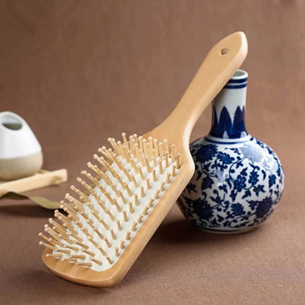 Bamboo and wood hair brush anti-static oval head meridian massage comb W241112