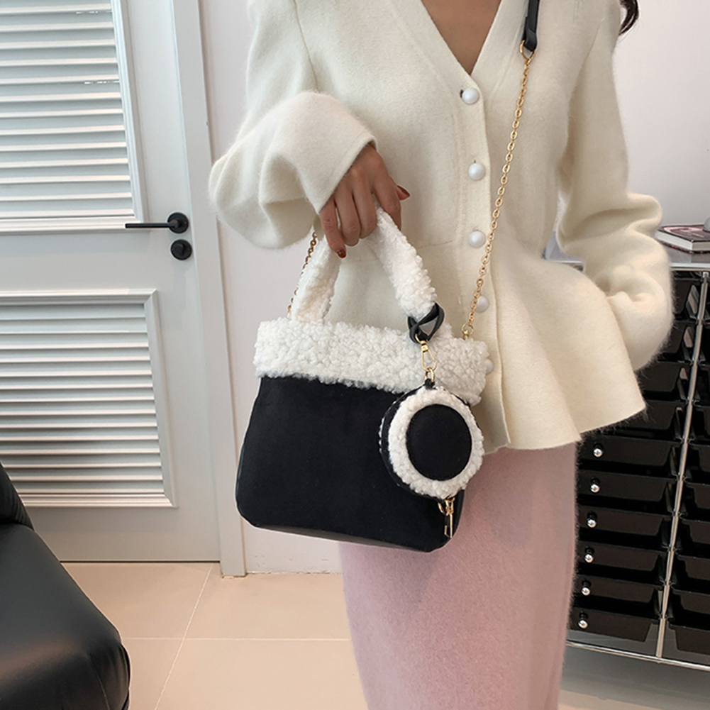 Women Faux Lamb Wool Handbag Versatile Plush Crossbody Bag with Coin Bag Fluffy Tote Handbag Messenger Bag Satchel Stylish Purse