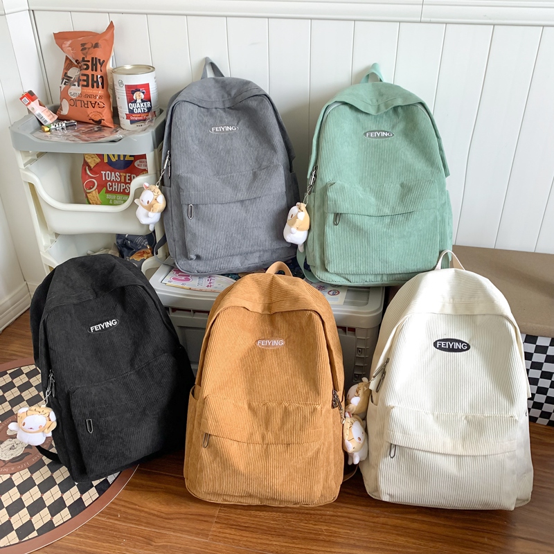 Vintage Corduroy Women'S Backpack Solid Color Simple Female Student School Bags Lady Travel Book Bag Kawaii Boy Girl Backpack e3675