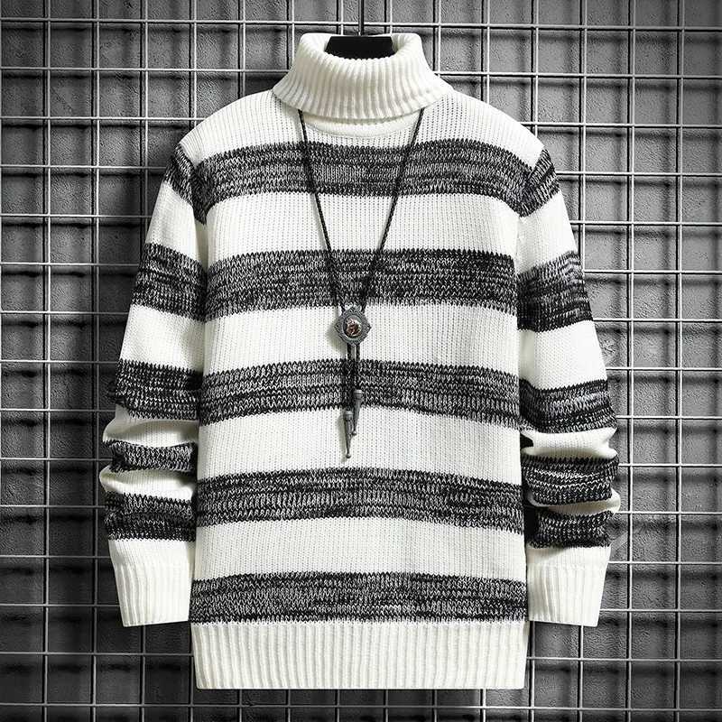 Mens fashion striped knitted ultra-thin fit knitted sweater mens casual sweater W2411111