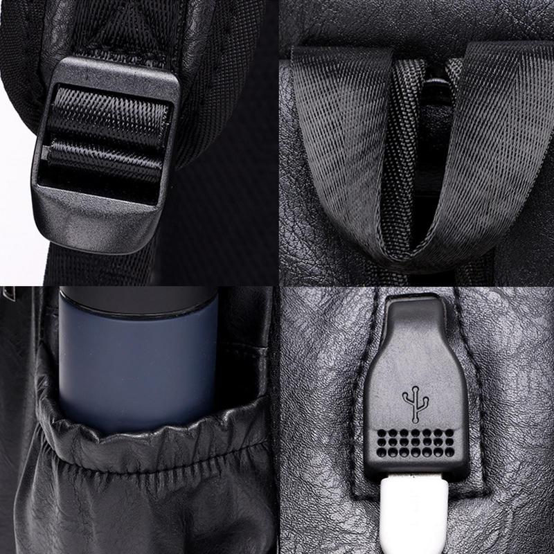 Vintage Backpack Leather Daypack Casual Bookbag Travel Backpack For College School Stylish Shoulder Bag With USB Charging Ports 58740