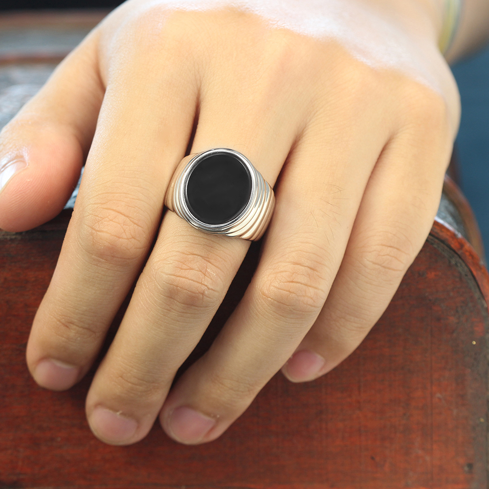 Corrugated Agate Sterling Sier Fine Jewelry Ring For Men a16b4
