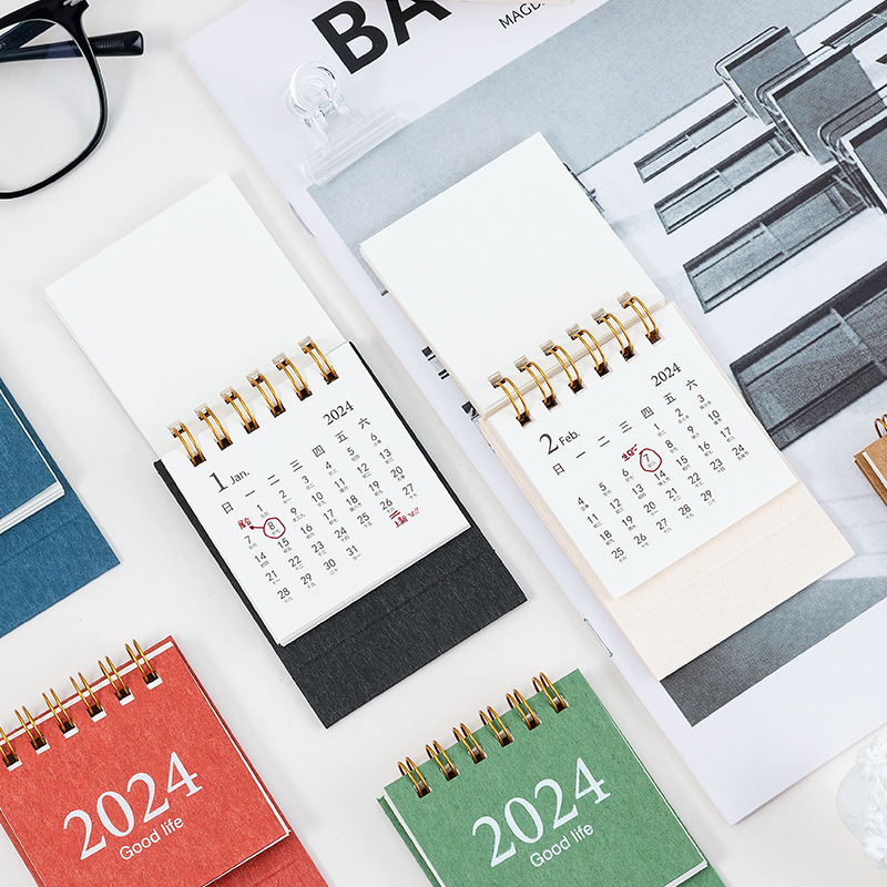 Refreshing Simple Solid Color 2024 Mini Desktop Paper Calendar Dual Daily Scheduler Table Planner Yearly Agenda Organizer Desk