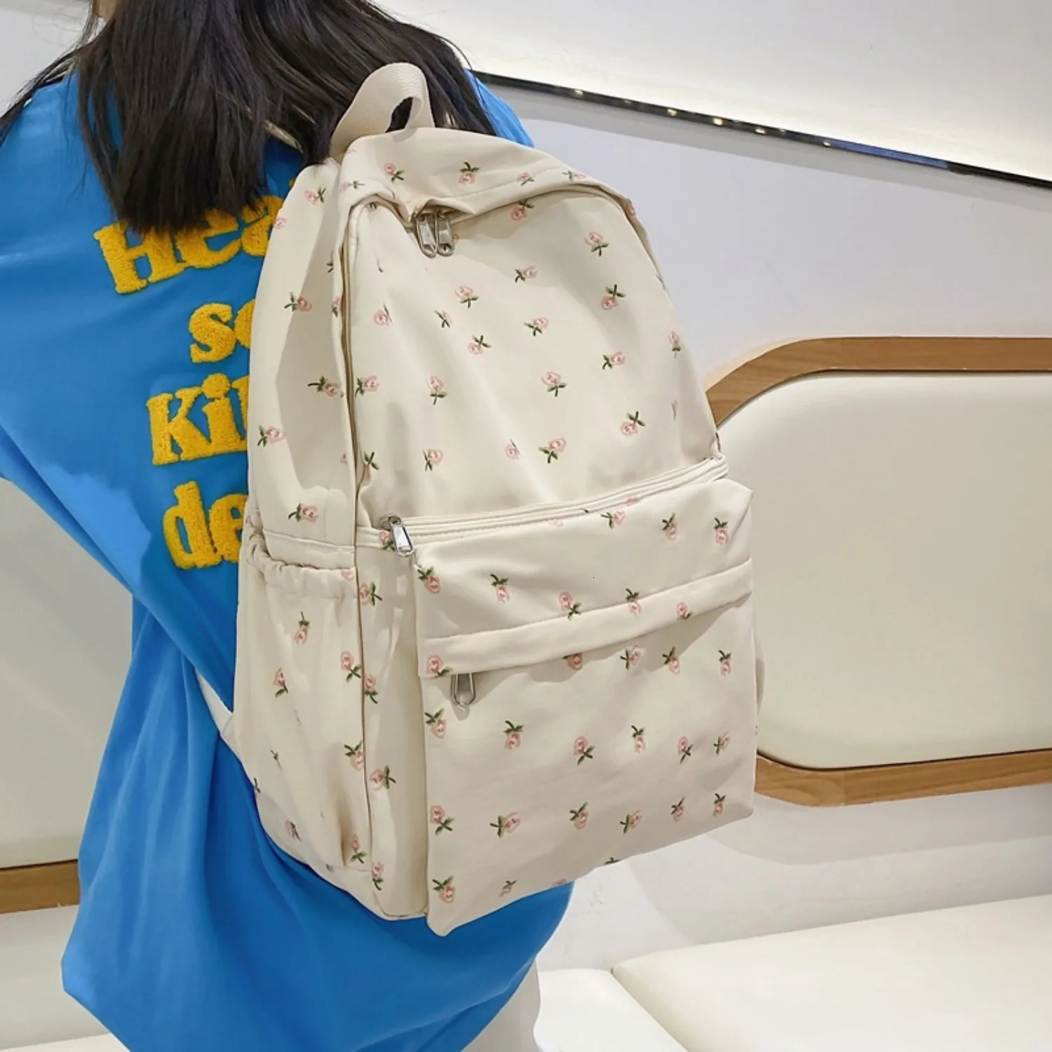 Xiao Qingxin Printed Backpack for Female High School Students College Wind Forest System Shoulder Bag Harajuku Backpack 241111
