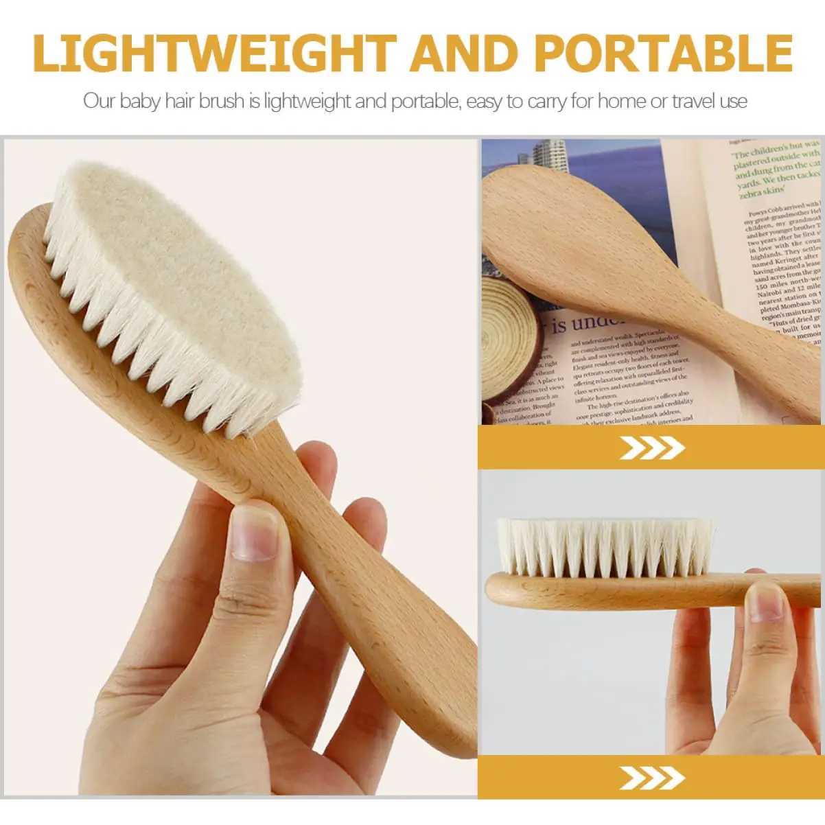 2-piece baby comb set baby care hair brush beech soft wool wood comb baby bath and gift baby hair brush W241112