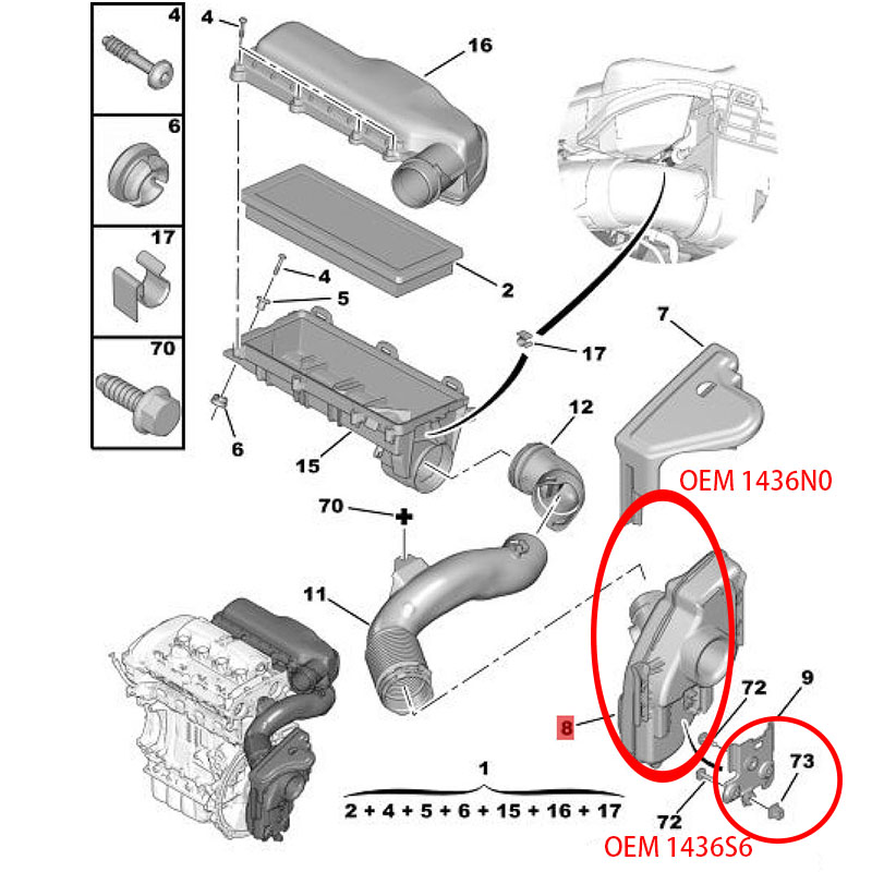 Suitable for Peugeot 3008 Chine 308 408 T73 5008 RCZ Citroen C4b7 DS4 C5X7 DS3 DS5 RESONATOR AIR ADMISSION BRACKET 1436N0 1436S6
