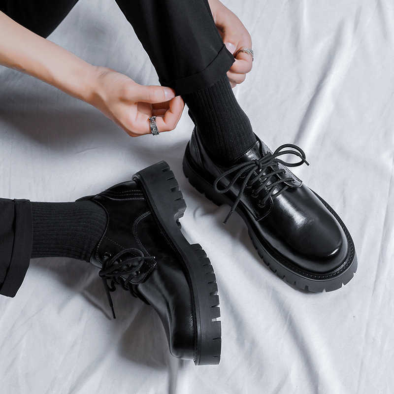 Men Dress Shoes Small Leather Shoes Mens Boots British Style Casual Shoes Versatile College Black Series Single Shoes 241009