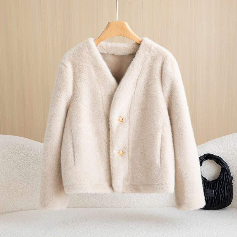 shanshi fur coat women Korean version purple short coat for women small stature fashionable and versatile temperament western-style fur cardigan