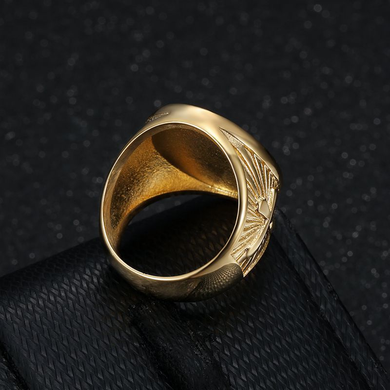 Hip Hop Jesus Face Casting Ring Vacuum Gold Plated Stainless Steel Mens Religious Jewelry