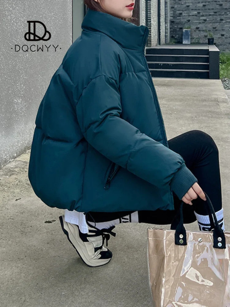 Womens Winter Cotton Jacket Loose Slim Warm Bread Clothing Short Zipper Monochromatic Coat Parkas Tops 2024 241108