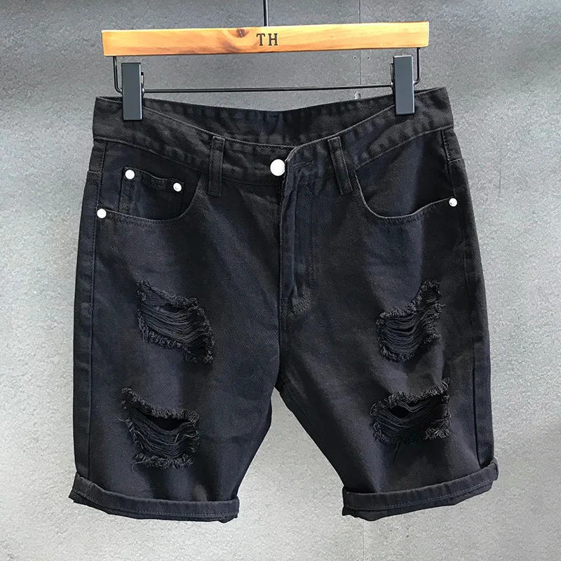 summer mens White hole Shorts fashion Scratched Beggar Jogger 5 points short pants 240409