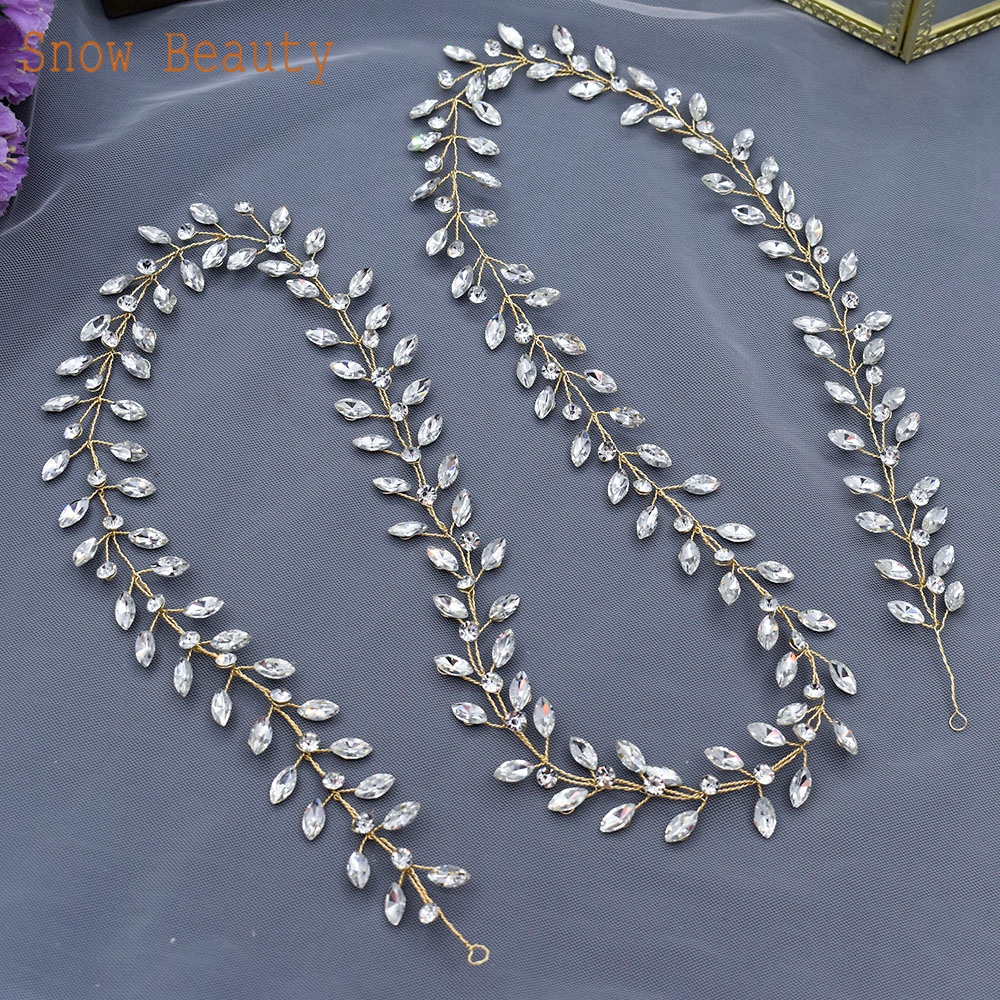 A274 Handmade 1M Bridal Headband Extra Long Wedding Tiaras Bride Hair Accessories Rhinestone Headpiece Crystal Women Hair Vine