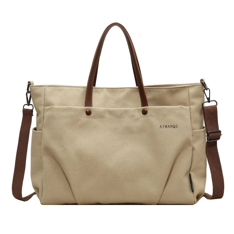 Solid color casual canvas womens cross body bag fashionable simple large capacity zipper multifunctional handbag 241111