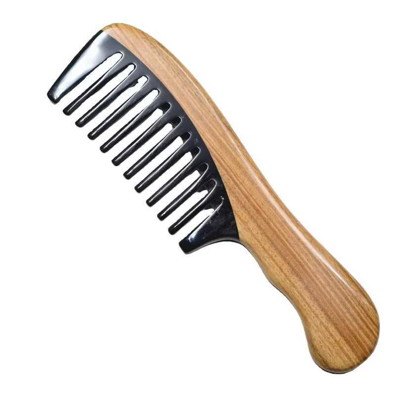 Hair comb anti-static and natural fragrance handmade wooden buffalo horn comb wide toothed comb W241112