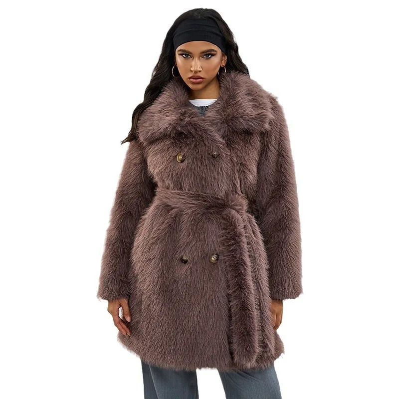 Long fur coat winter style temperament coffee color series long fur fur coat 241112