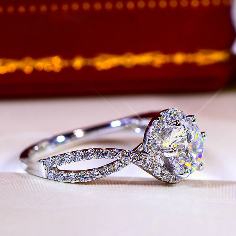 Solitaire ring classic design geometric diamond ring wedding wear inlaid zircon ring 925 sterling silver white crystal ring luxury jewelry