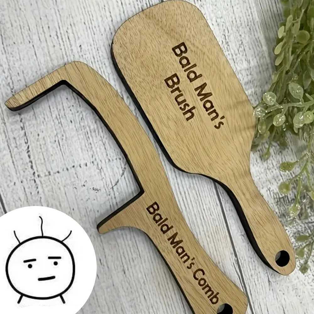 Bald man brushes fun wooden hair toothless comb bold head Polish shiny hair brush novel and interesting gift for adult bald W241112