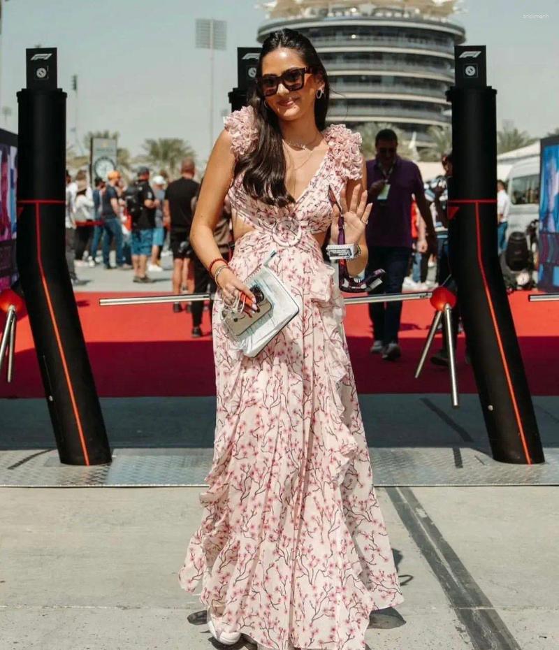 Women Summer Ral Holiday Dress Elegant Sleeveless V Neck Cut Out Appliques Long High Street Going Party Casual Dresses