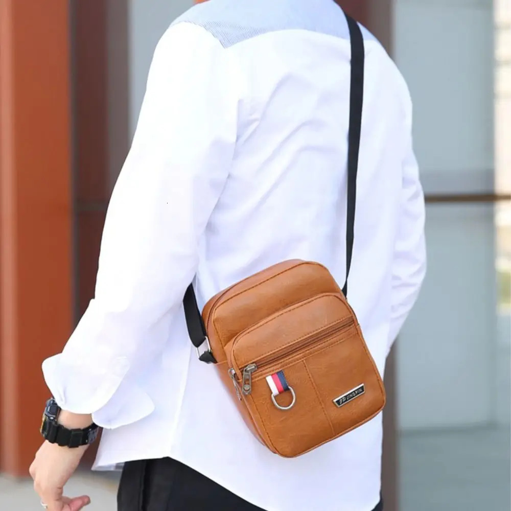 Fashion PU Leather Mens Bag Casual Waterproof Large Capacity Shoulder Messenger Bags Brown Black Handbag Multifunctional 241111