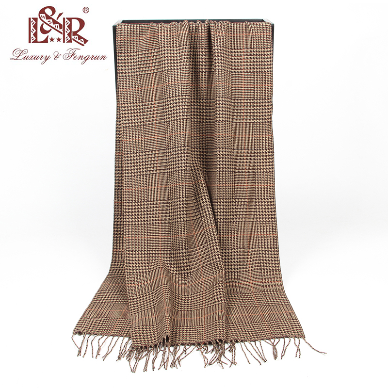 Real Wool Women Plaid Scarf Winter Pashmina Shawls Cashmere Thick Wraps Lady Tassel Warm Scarves Female Hairy Bufanda Stole 5