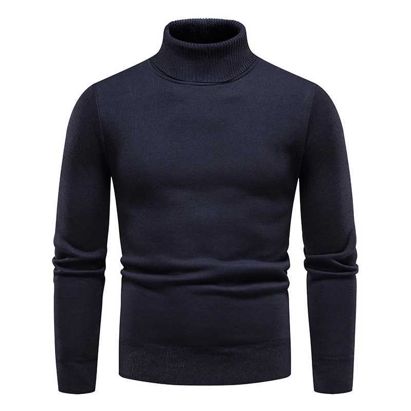 Mens Turtle Neck Sweater Solid Color Winter Pulling Warm Crossover Black Slimming Casual Knitted Mens Sweater W2411111