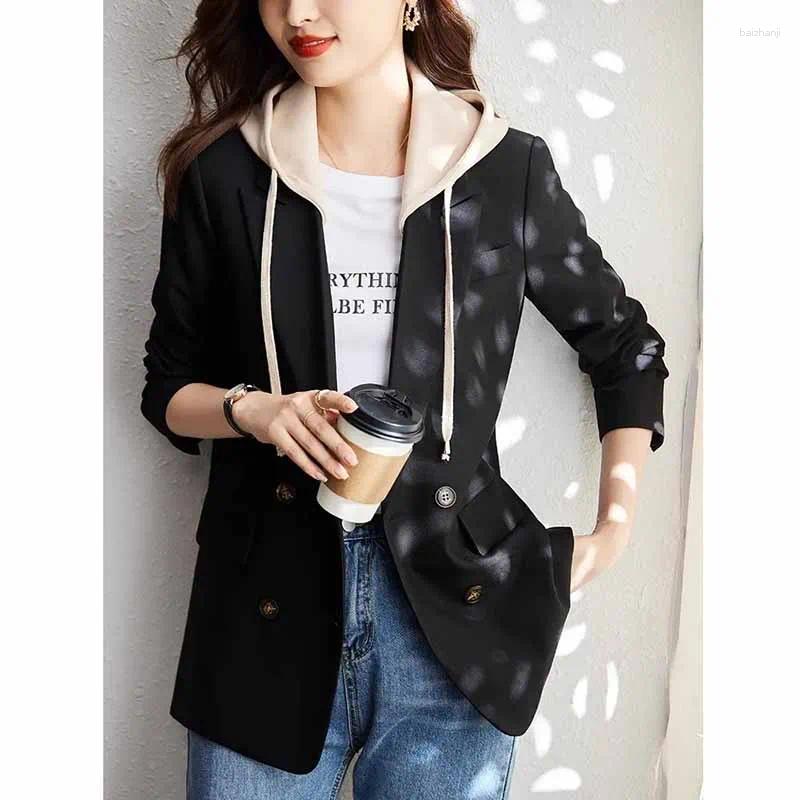 Womens Suits 2025 Spring Autumn Suit Coat Hooded Appear Thin Temperament Ladies Blazer Leisure Large Size Elegant Female Tops
