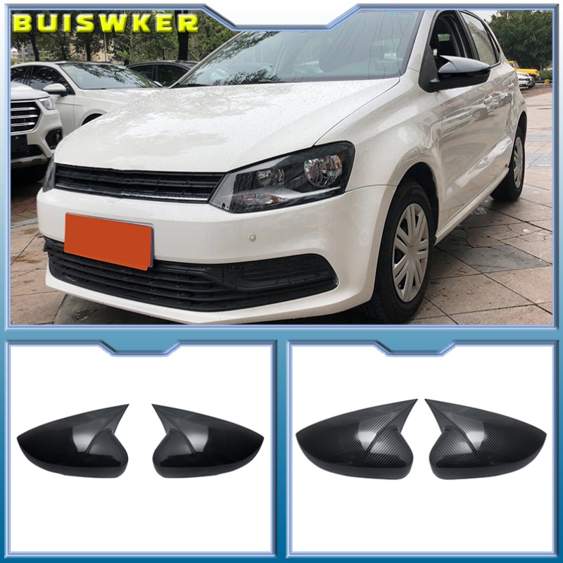 Gloss Black Side Wing Rear View Rearview Mirror Cover Case Caps Shell Replace For For VW Polo 5 6R 6C V 2009-2017 ef058