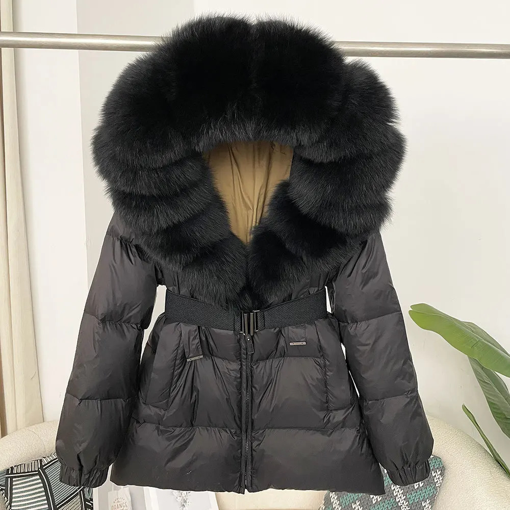 selling womens winter down jacket warm and stylish oversized fur collar womens winter coat white duck down Jack 241111