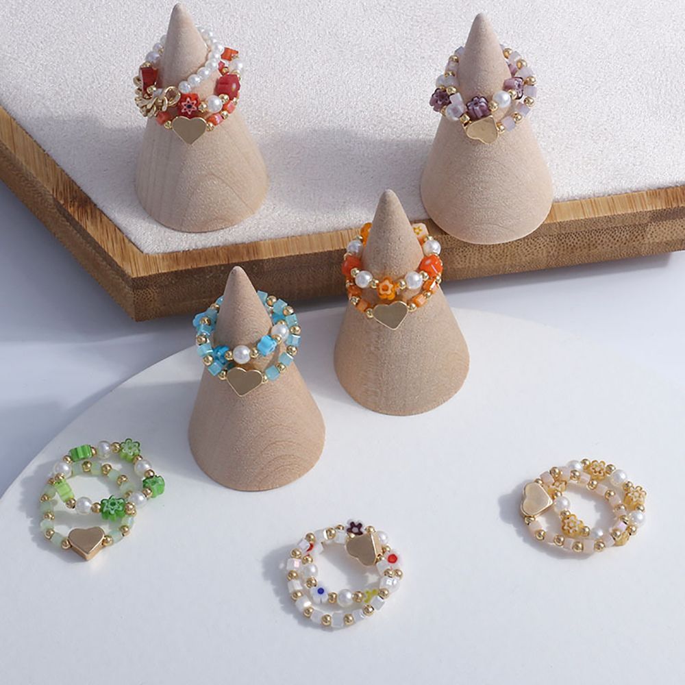 Elastic Trendy Pearl Bohemia Korean Acrylic Women Ring Party Jewelry Finger Ring Set Beaded Rings 2a174