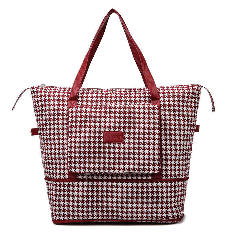 Trendy Fashion Portable Travel Bag Grid Pattern Expandable Fitness Bag Large Capacity Set Luggage Bag