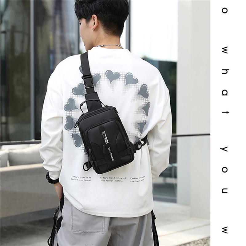 Men's Sling Crossbody Bag Anti-theft Chest Shoulder Messenger Backpack with USB Port for Outdoor Sports Traveling