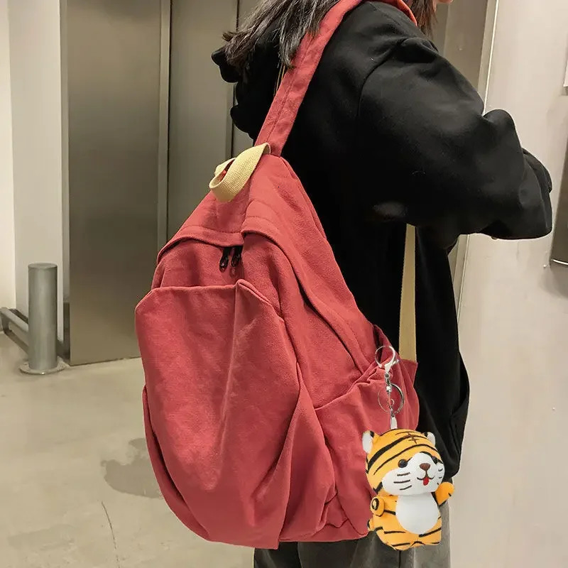 Korean Harajuku Simple Large Capacity All match Canvas Backpack Womens Solid Color Retro All match Preparatory Student Bag 241111