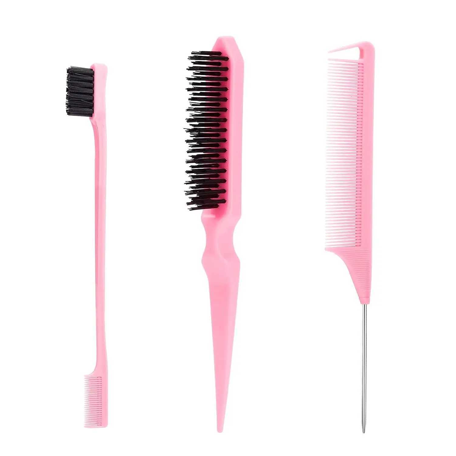 3Pcs Smooth Back Hair Brush Set Teasing Hair Brush Three Times Teasing Comb Mouse Tail Comb Edge Brushing Hair Tail Tool Weaving Tool Ring W241112