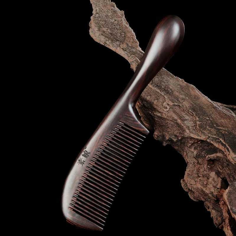 Ebony density comb with U-shaped root design circular grip healthy hair comb anti-static knot hair comb W241112