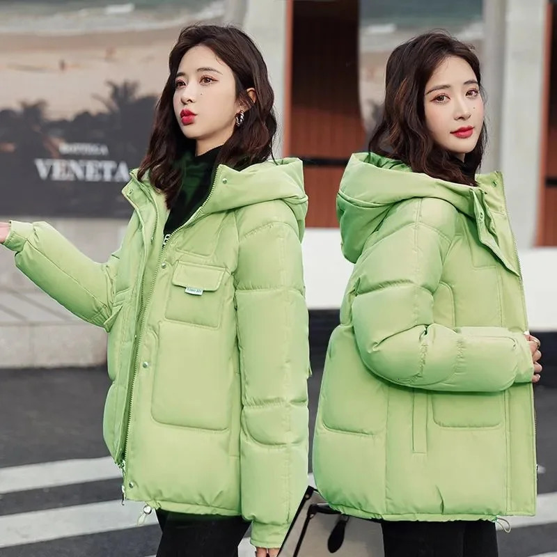 Winter Short Jacket Parka 2024 Thicken Warm Coat Hooded Solid Color Casual Women Streetwear Down Cotton 241108