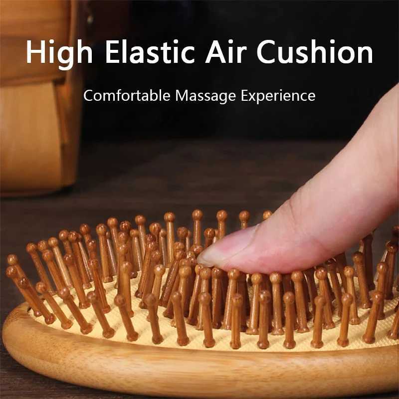 Bamboo and wood comb professional hair brush used for scalp massage hair care round bead comb healthy anti-static hair brush W241112