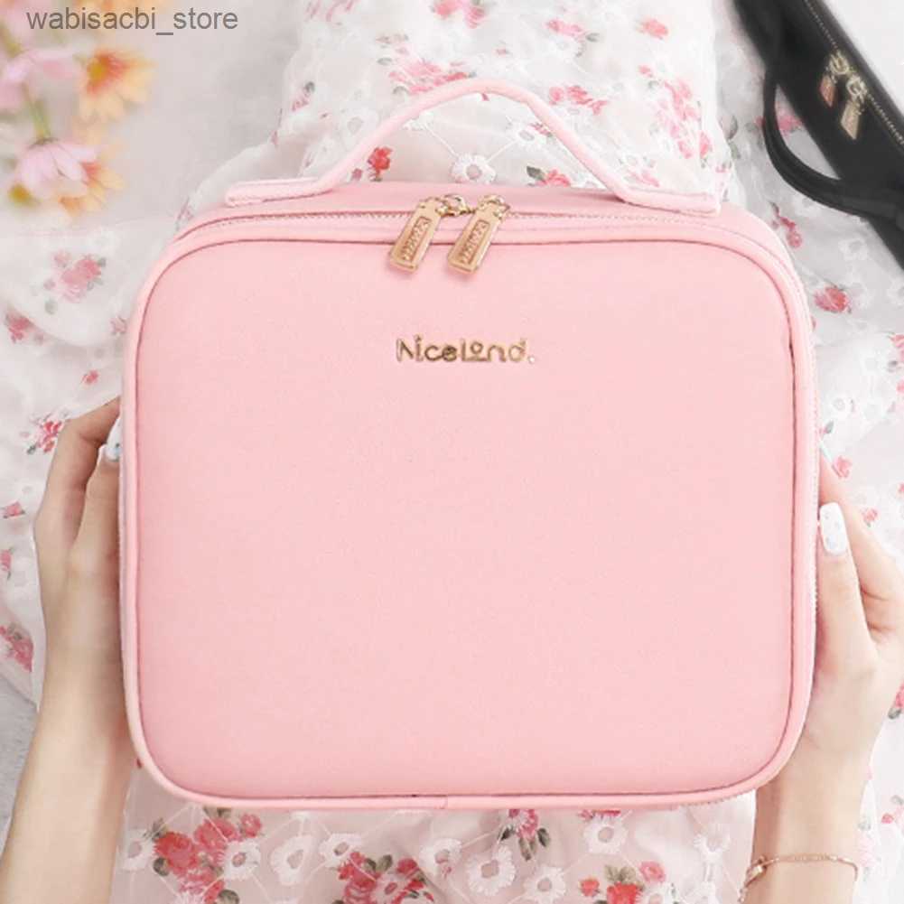 Cosmetic Bags Smart LED Cosmetic Case with Mirror Women Makeup Bag Portable Large Capacity Simple PU Leather Casual for Weekend Vacation L49
