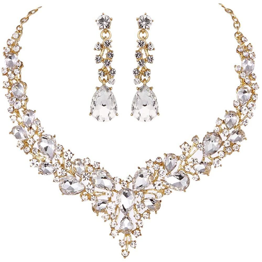 Jewelry Accessories Personality Crsytal Women Necklace Korean Style Earrings Necklace Ear Studs Set Wedding Jewelry Set a0ce8